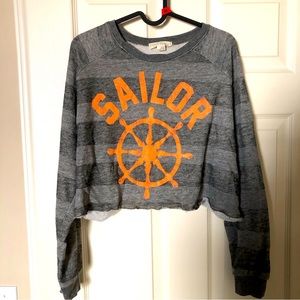 Grey orange Sailor Cropped sweatshirt Fleece Crop Pullover Long-Sleeve
